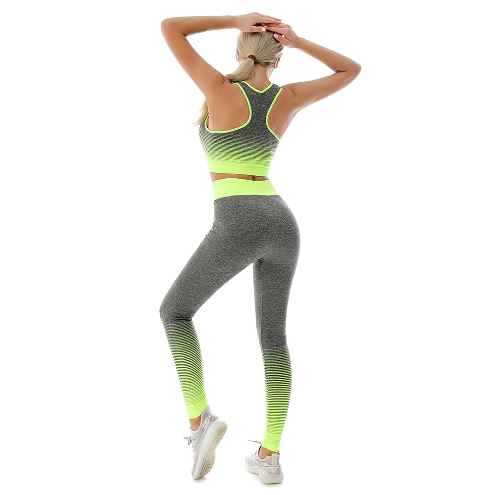 001 Langfristig verfügbarer, grenzüberschreitender Großhandel: Superelastisches Sport-BH- und Leggings-Set für Damen mit Farbverlauf – ideal für Yoga._voghion.com