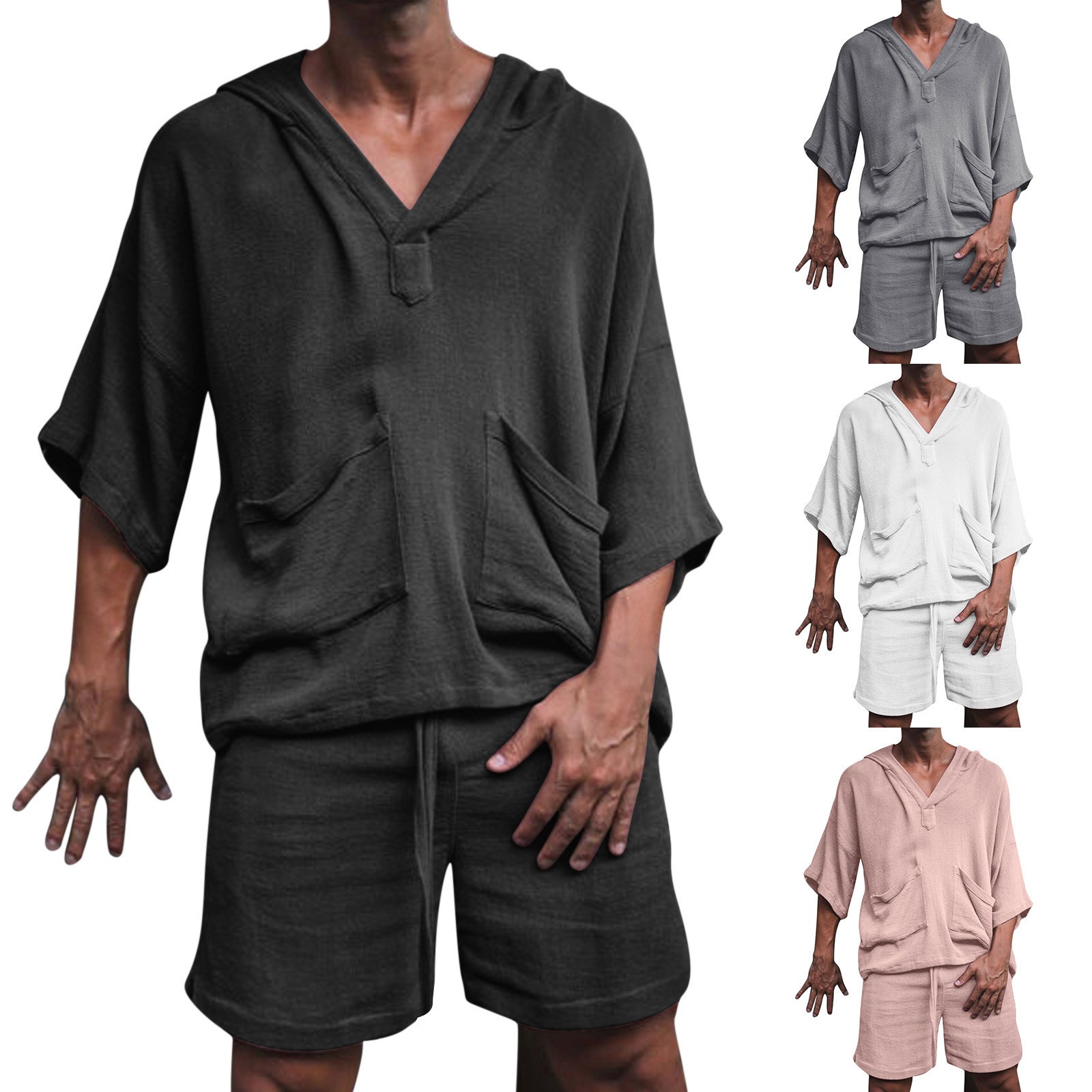 ActiveGo ActiveGo 2022 European And American Style New Cotton Linen Loose Casual Suit Vacation Men's Hot-Selling Sportswear_voghion.com