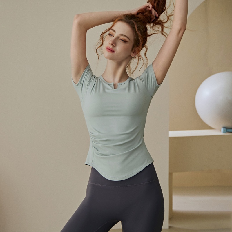 001 Yoga Top With Chest Pads For Women, Summer Pilates Training Sports Short Sleeve T-Shirt Set, High-End Fitness Shirt_voghion.com