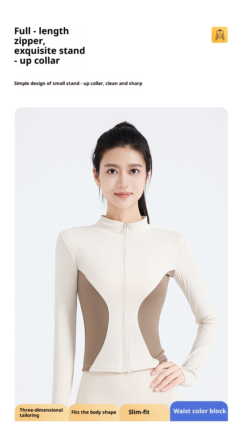 001 Juyitang Color Block Sports Fitness Slim Fit Running Women's Yoga Jacket_voghion.com