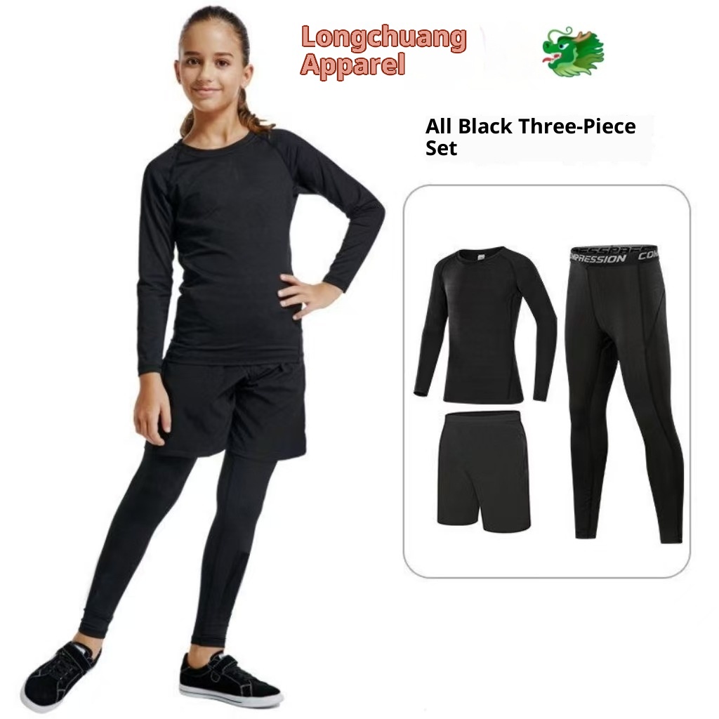 Ensemble de compression pour enfants 001 - Printemps, été, automne - Idéal pour la course à pied, le basketball, le football et le fitness._voghion.com
