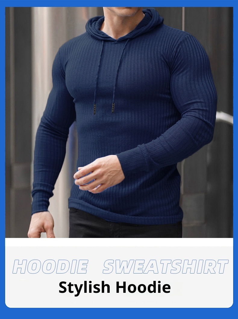 ActiveGo ActiveGo Cross-Border Muscle Fitness Europäischer und amerikanischer Herren-Sportpullover mit langen Ärmeln, schmaler Passform, Kapuze, ideal für Outdoor-Laufen, mit Kapuze_voghion.com