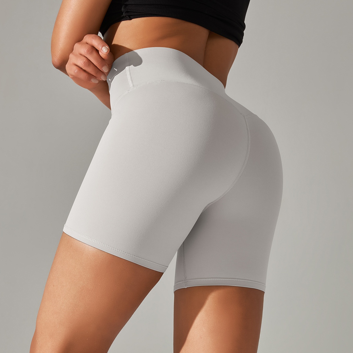 001 En stock Pantalon de yoga moulant trois-quarts, respirant, effet peau nue, double face brossée, taille haute, coupe slim, effet fesses de pêche_voghion.com