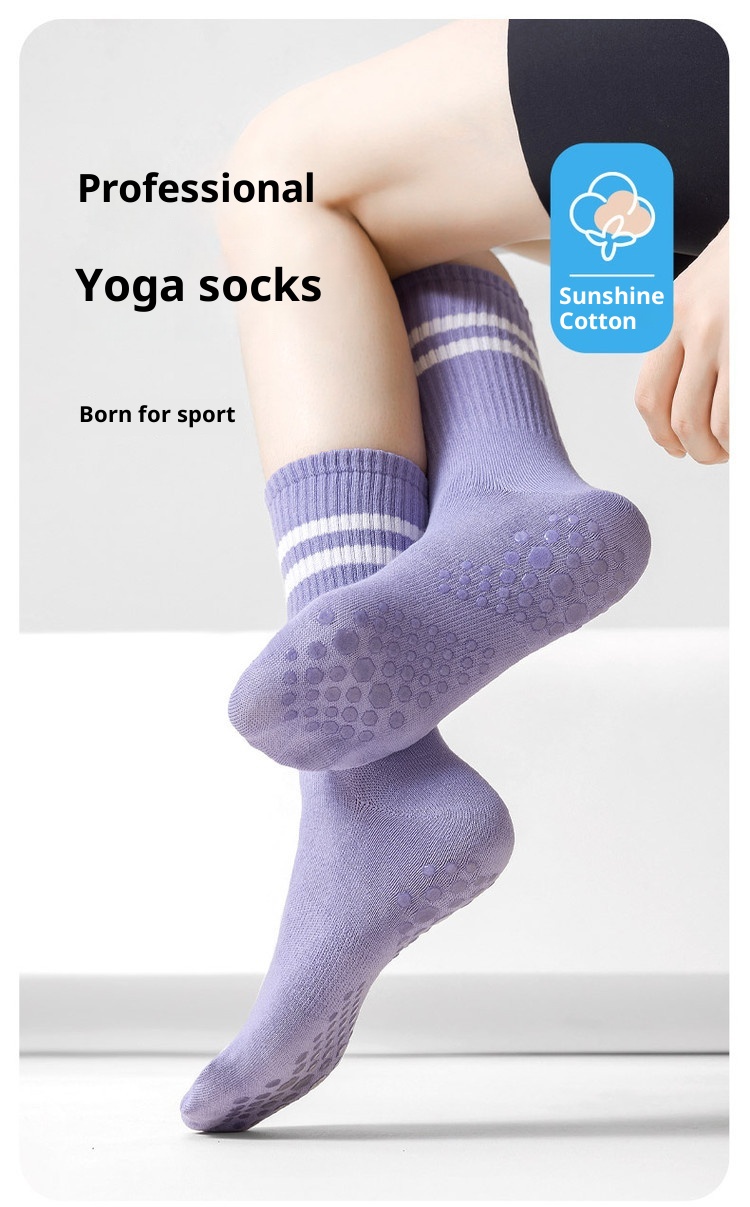 001 Professionelle Yoga-Socken für Damen, wadenlang, Frühling und Sommer, rutschfest, Pilates, Anfänger, für drinnen, speziell für den Boden_voghion.com