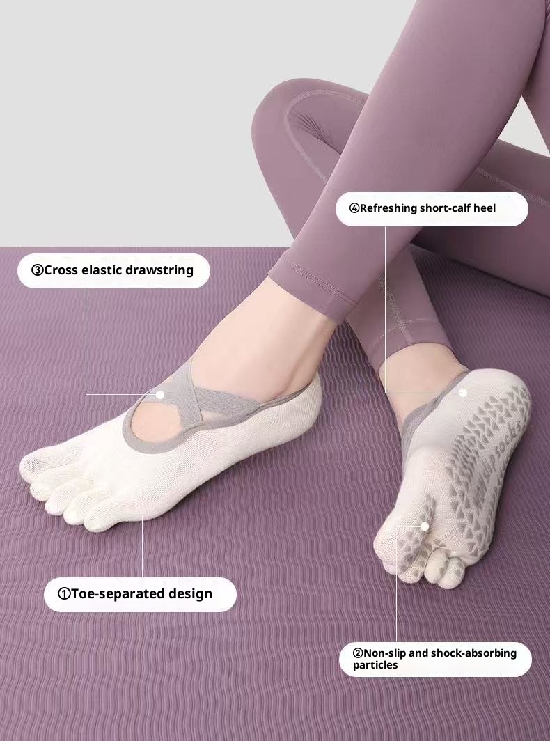 001 Yoga Five-Toe For Women Professional Non-Slip Breathable Sweat-Absorbing Pilates Sports Toe-Separating Floor Socks_voghion.com