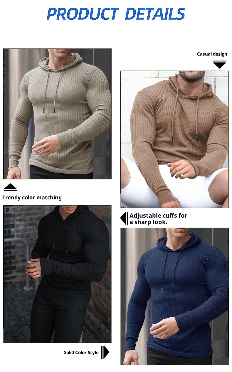 ActiveGo ActiveGo Cross-Border Muscle Fitness Europäischer und amerikanischer Herren-Sportpullover mit langen Ärmeln, schmaler Passform, Kapuze, ideal für Outdoor-Laufen, mit Kapuze_voghion.com