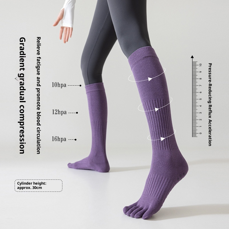 Chaussettes de yoga Five Fingers pour femmes, chaussettes de sport tubulaires longues, compression antidérapantes, idéales pour le fitness et le Pilates._voghion.com