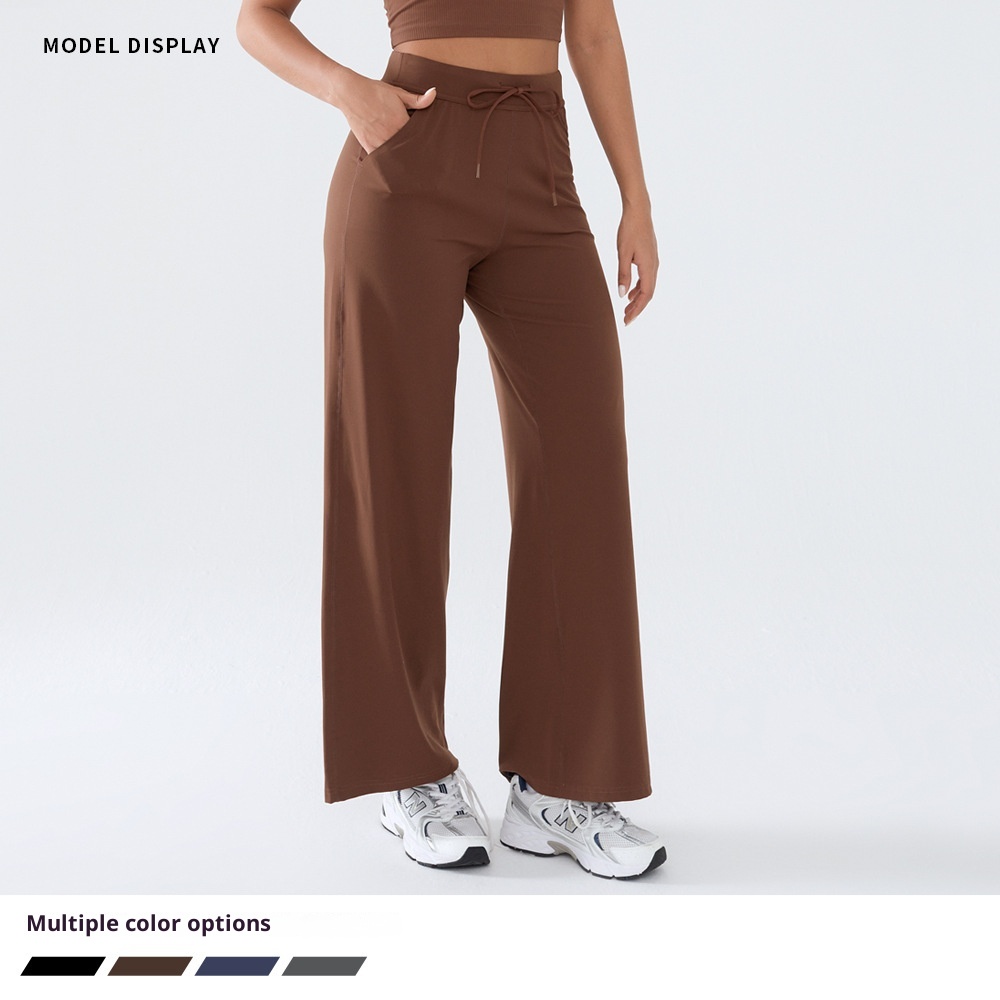 001 Damen Freizeit-Sporthose, locker geschnitten, schnelltrocknend, gerader Schnitt, hoher Bund, Bauchkontrolle, Yogahose, weites Bein_voghion.com