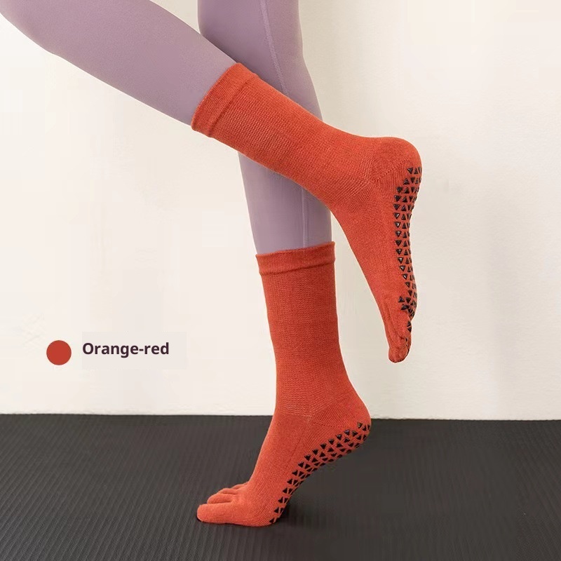 Chaussettes de yoga professionnelles antidérapantes automne-hiver pour femmes, longues et tubulaires, à cinq doigts, pour le fitness et la danse en intérieur._voghion.com