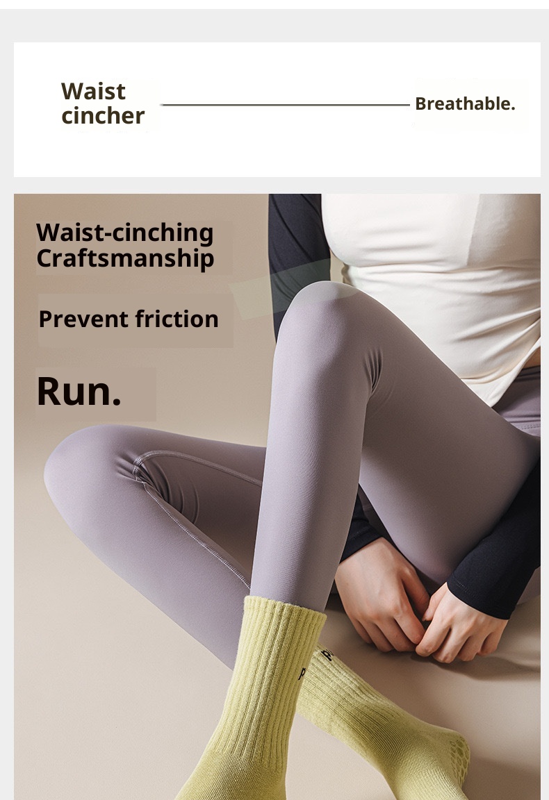 Chaussettes de sport professionnelles pour le yoga et le Pilates en salle, mi-mollet, confortables et antidérapantes, idéales pour le Pilates et le yoga en intérieur._voghion.com