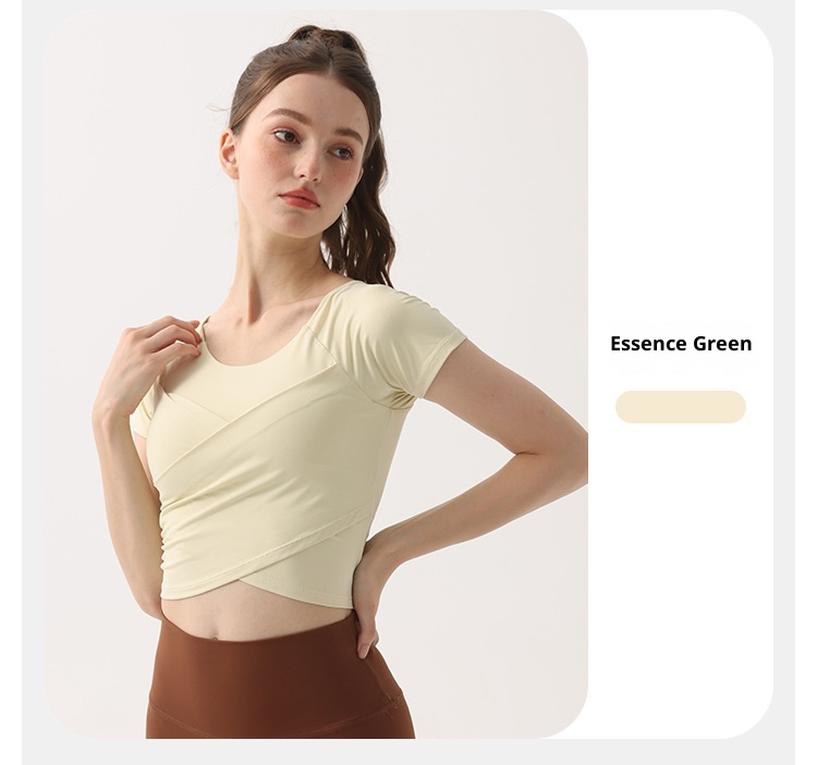 001 Summer Thin Padded Short Sleeve T-Shirt Running Sports Slim Cross Top Yoga Breathable Quick-Dry Fitness Clothing_voghion.com