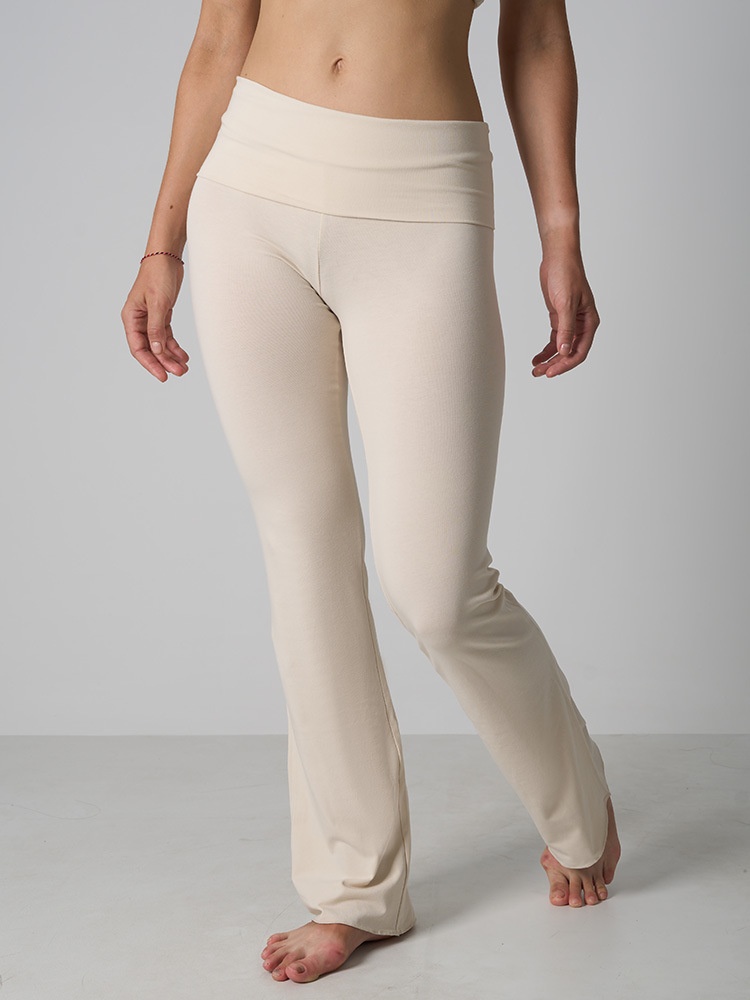 Pantalon 001 à ourlet roulé, en coton et élasthanne respirant et doux pour la peau, coupe évasée, taille haute, éco-responsable, idéal pour le yoga et les femmes._voghion.com
