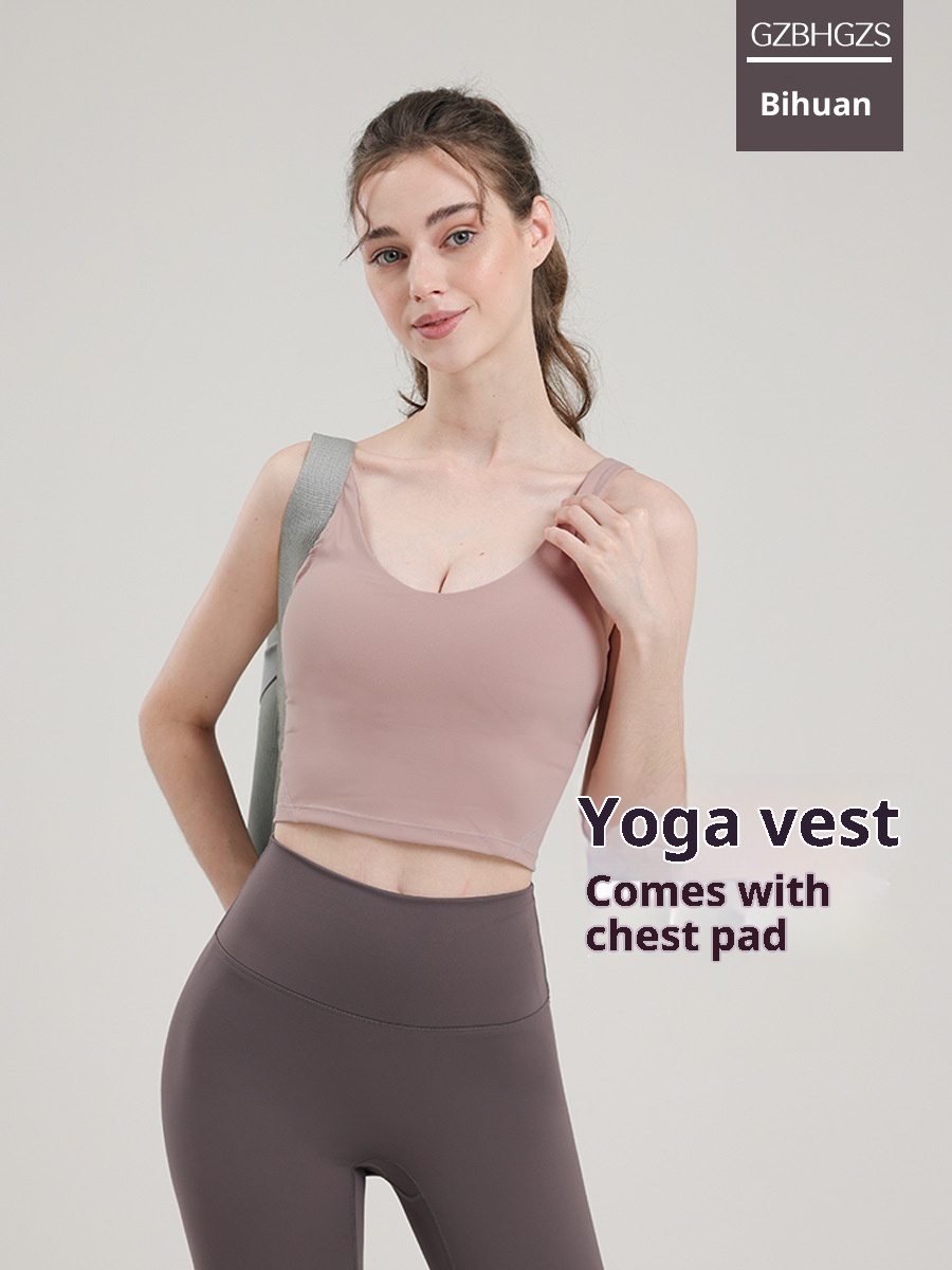 001 V-Shape Al*gn Fitness Wear Beautiful Back Base Sports Bra With Inner Padding Yoga Vest Outdoor Running_voghion.com