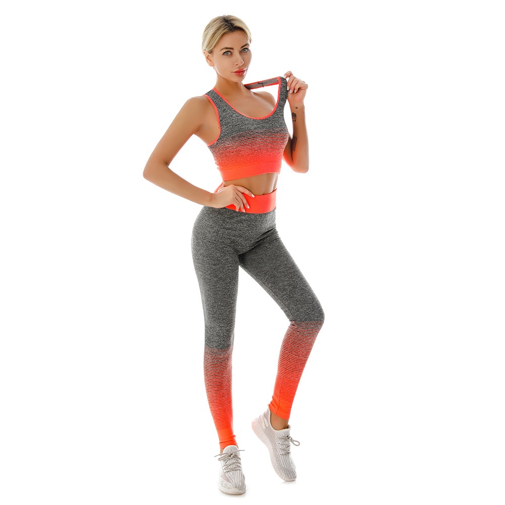 001 Langfristig verfügbarer, grenzüberschreitender Großhandel: Superelastisches Sport-BH- und Leggings-Set für Damen mit Farbverlauf – ideal für Yoga._voghion.com