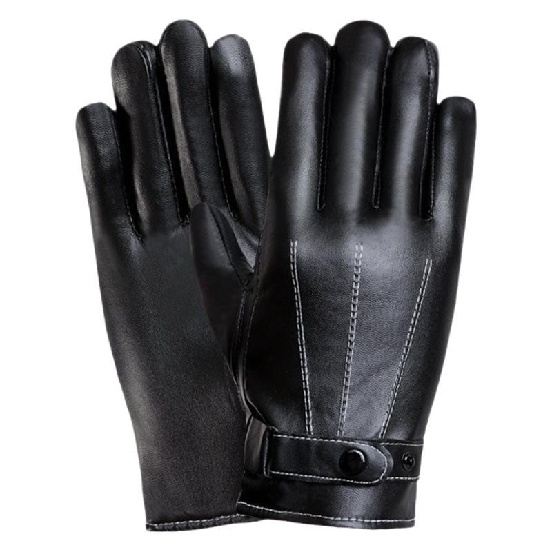 ActiveGo Men's Outdoor Riding Fleece Lined Thickened Electric Bike Windproof Waterproof Skiing Warm Touchscreen Leather Gloves_voghion.com