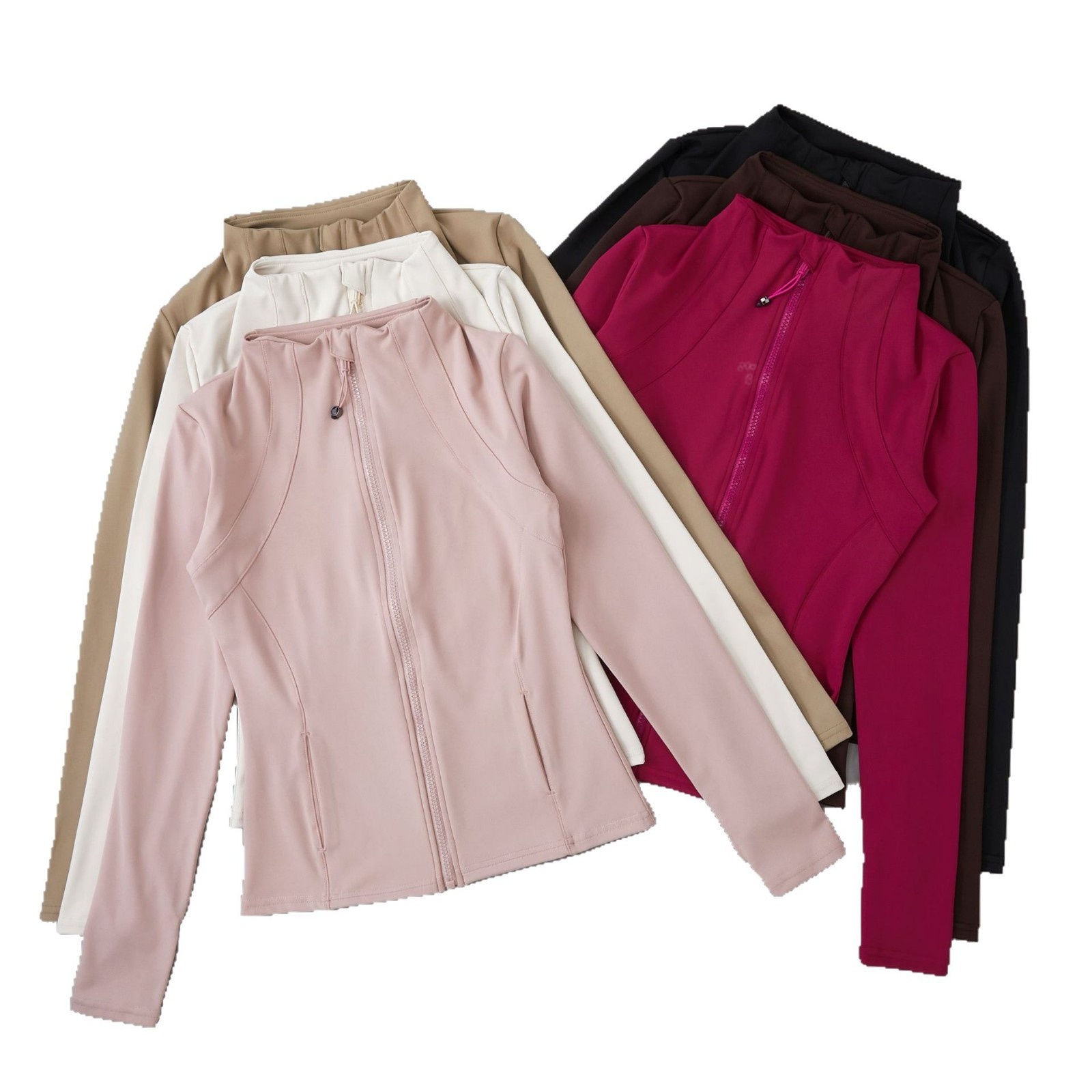 001 Giacca sportiva da corsa, ciclismo e yoga con colletto rialzato, con cerniera, a maniche lunghe, vestibilità slim, snellente, fitness, sole_voghion.com