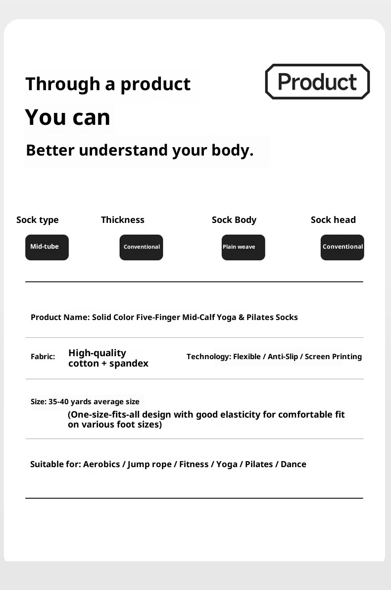 Chaussettes de yoga et de pilates d'intérieur Zhuji pour femmes, en pur coton, à cinq orteils, antidérapantes et tubulaires, avec séparateur d'orteils. Modèle 001._voghion.com