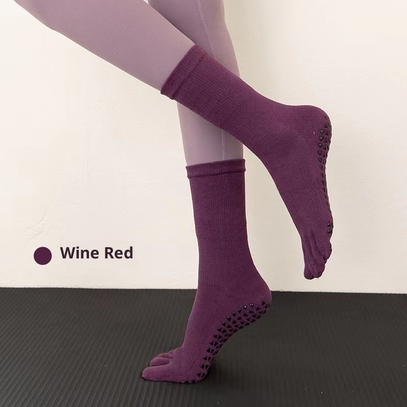 Chaussettes de yoga professionnelles antidérapantes automne-hiver pour femmes, longues et tubulaires, à cinq doigts, pour le fitness et la danse en intérieur._voghion.com