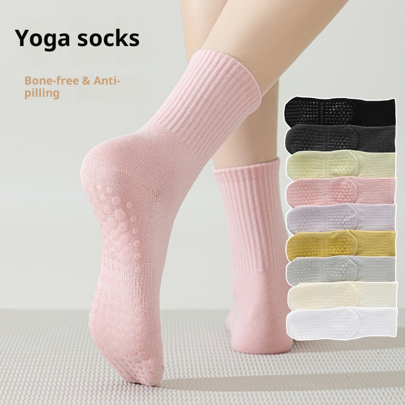 Chaussettes de yoga pour femmes, en coton, mi-mollet, idéales pour l'été, le fitness, la danse et le Pilates. Antidérapantes et sans coutures, elles sont parfaites pour le sport et le sol._voghion.com