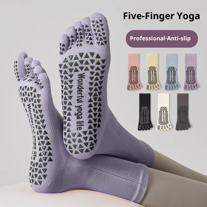 001 Five-Finger Yoga Non-Slip Profeional Women Mid-Calf Pilate Indoor Beginner Training Fitne Sport Toe Separator_voghion.com