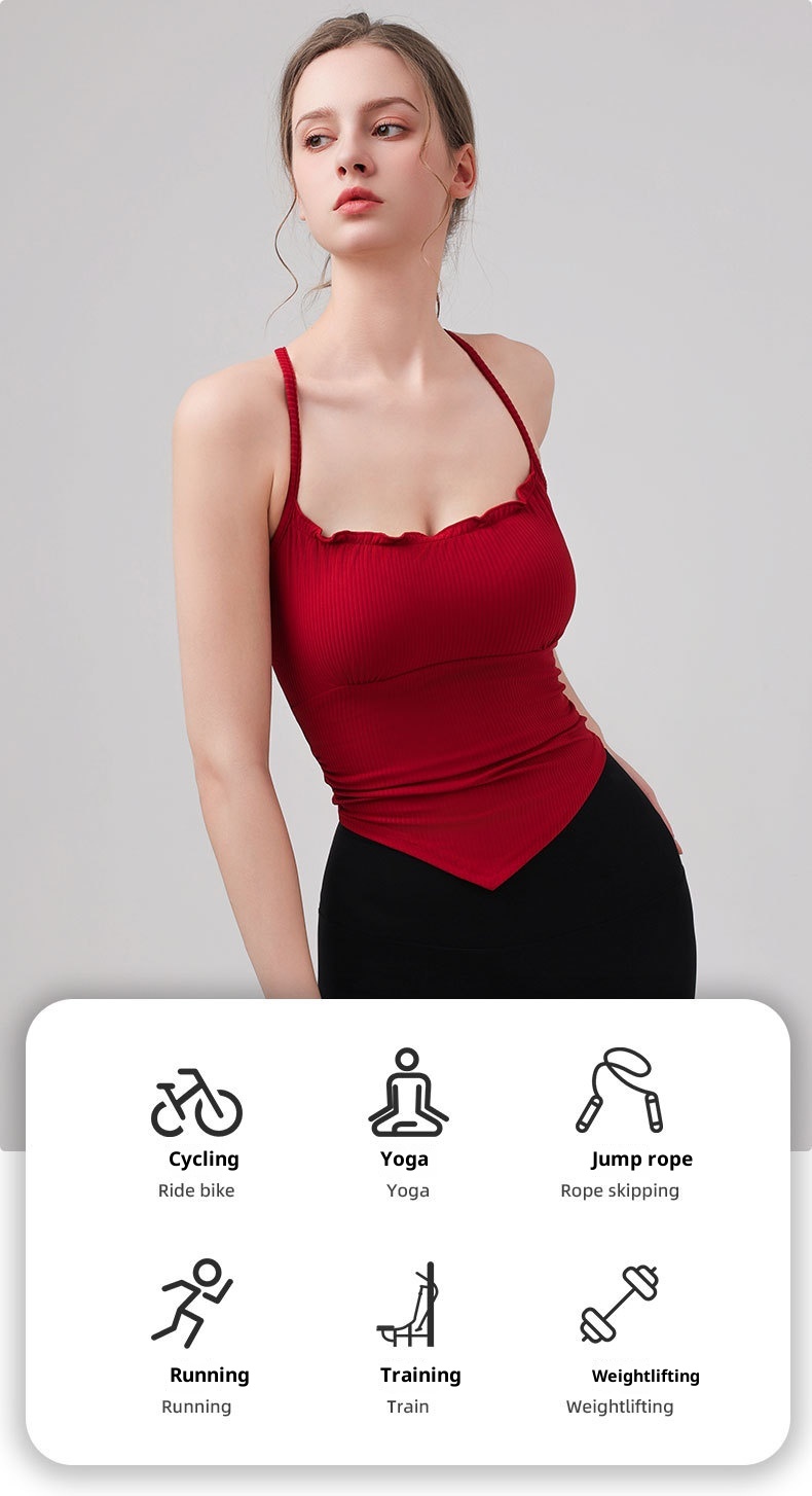 001 Fixed Cup Cross Vest Women Slimming Yoga Fitness Comfortable Thin Strap Outer Wear Sports Bra_voghion.com