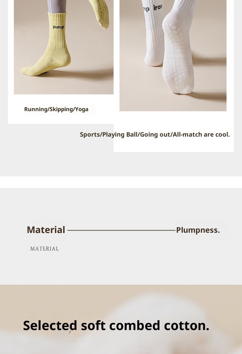 Chaussettes de sport professionnelles pour le yoga et le Pilates en salle, mi-mollet, confortables et antidérapantes, idéales pour le Pilates et le yoga en intérieur._voghion.com