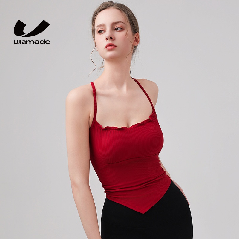 001 Fixed Cup Cross Vest Women Slimming Yoga Fitness Comfortable Thin Strap Outer Wear Sports Bra_voghion.com