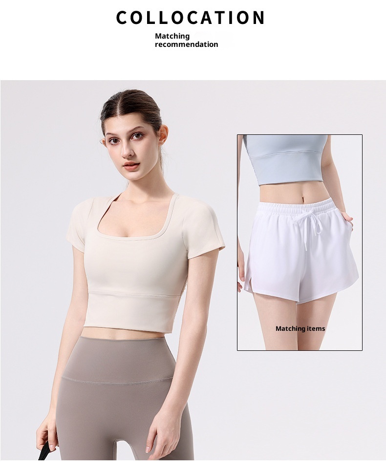 001 Yoga With Chest Pads Women Sports T-Shirt Fitness Tops Quick-Drying Running Short-Sleeved Gym Pilates Training Clothes_voghion.com