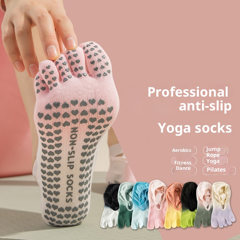 001 Tie-Dye Professional Five-Finger Gradient Yoga Pilates Non-Slip Women's Socks_voghion.com