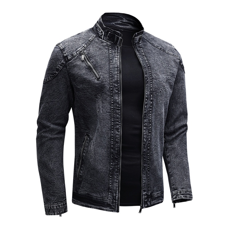 ActiveGo 2022 Primavera Otoño Nueva Chaqueta para Hombre Moda Estilo Europeo y Americano Casual Elástico Lavado Denim Top_voghion.com
