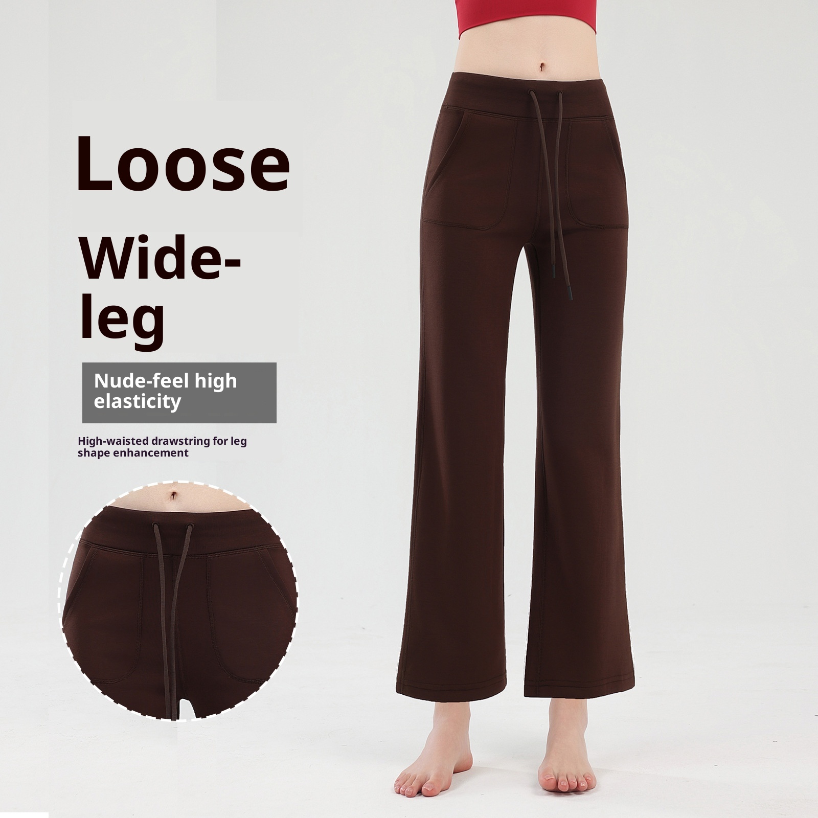 001 Women's Yoga Straight Leg High Waist Loose Casual Slimming Large Pocket Drawstring Fitness Exercise Pilates Long Pants_voghion.com