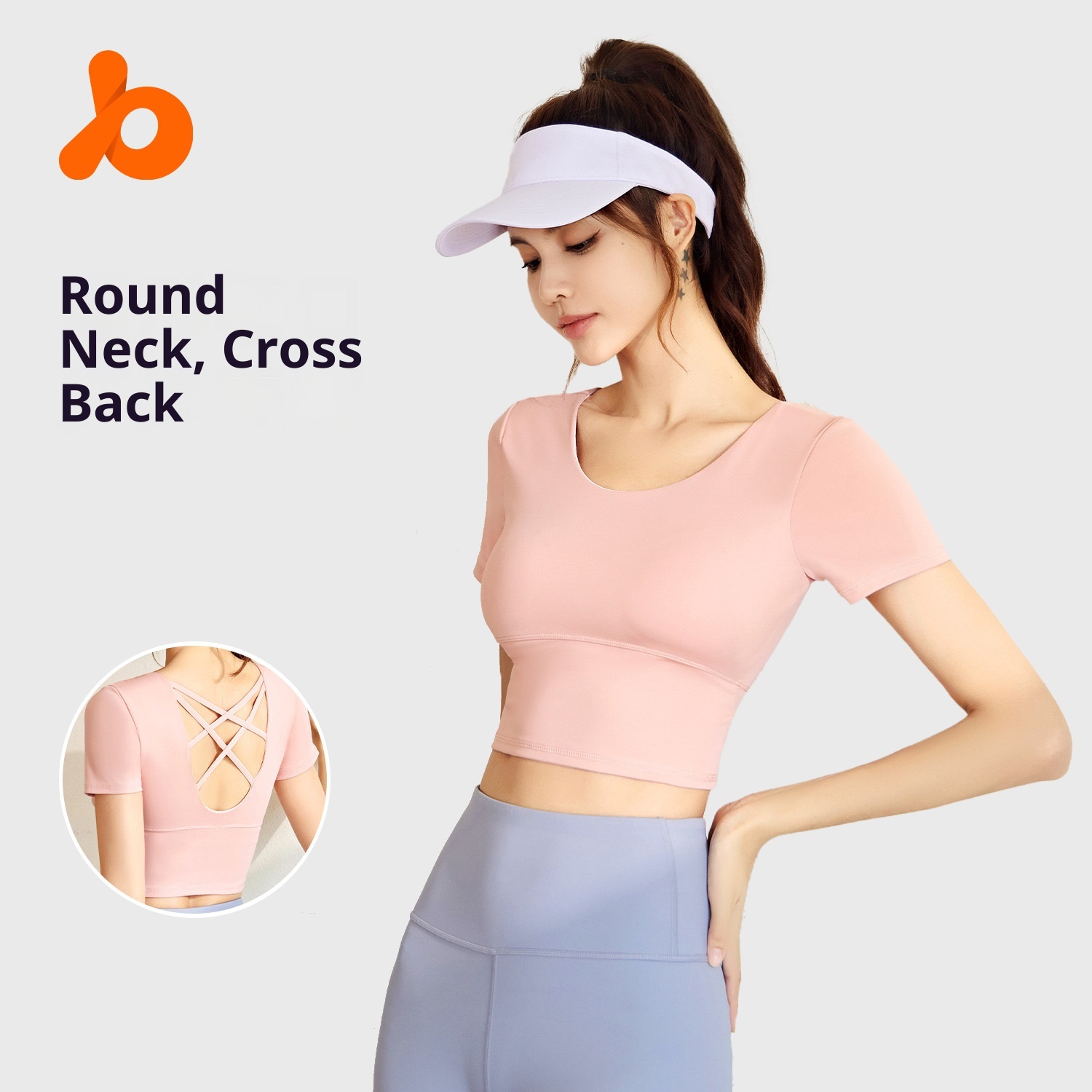 001 Juyitang Beauty Back Yoga Top Short Sleeve Slim Fit Sports Shirt For Women With Chest Pads_voghion.com