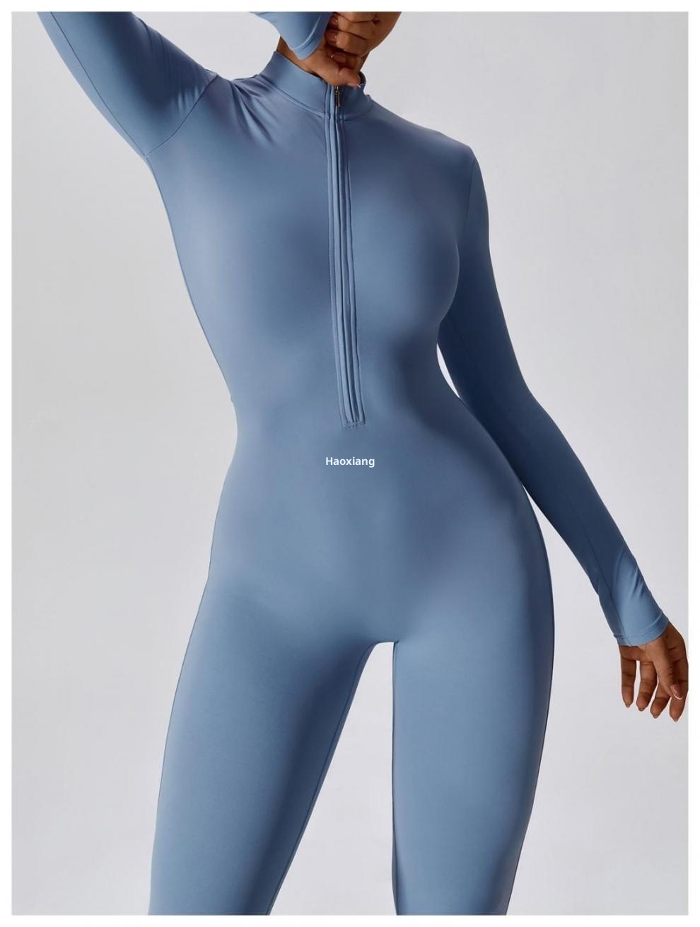 001 Bodysuit Long Sleeve Fitness Sports Outerwear One-piece Jumpsuit Women Yoga Suit European American Zipper Free Shipping_voghion.com
