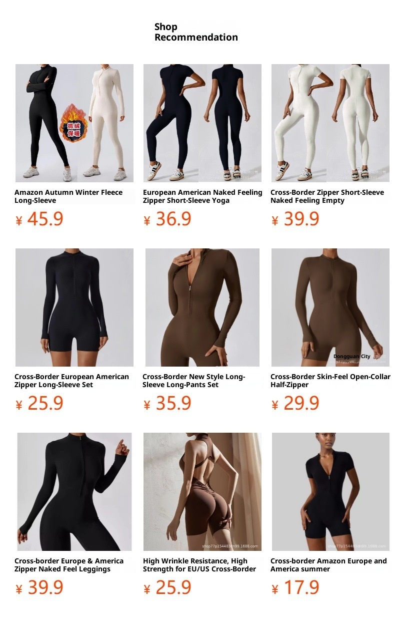 001 Cross-Border Zipper Barely-There Feel Tight-Fitting Fleece-Lined Autumn Winter Yoga Warm One-Piece Running_voghion.com