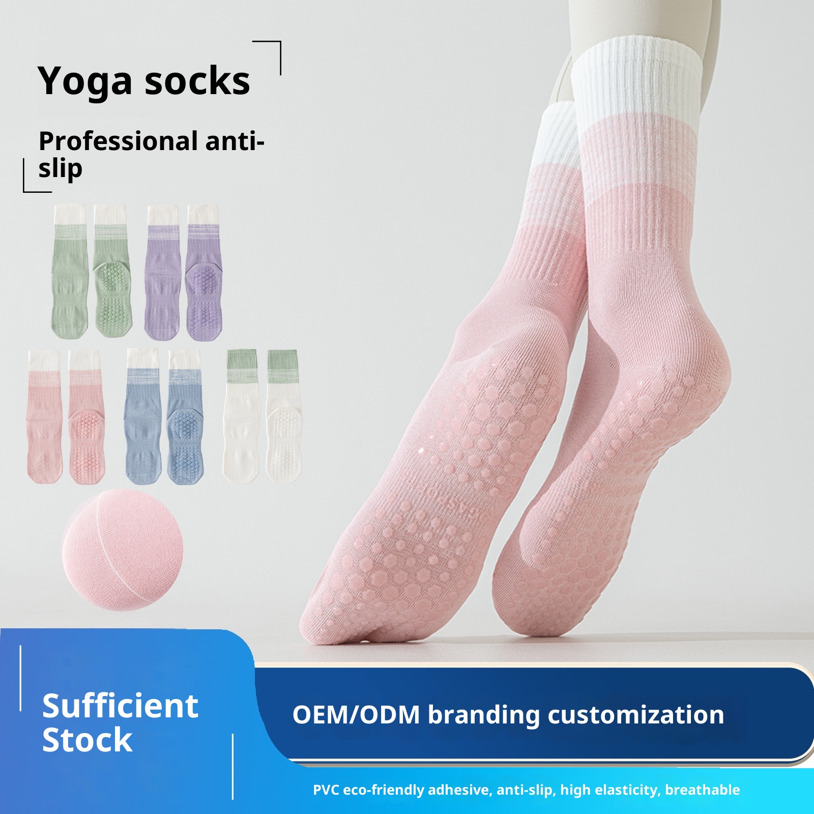 Chaussettes de sport Pilates mi-mollet pour femmes, idéales pour le printemps et l'automne, le fitness, la danse et le yoga. Antidérapantes et confortables._voghion.com