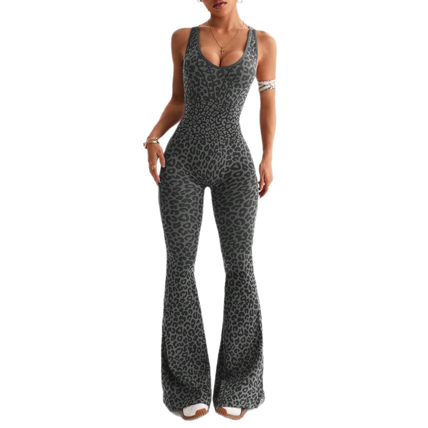 001 In magazzino e Xiyin, pantaloni da yoga casual sexy svasati con stampa leopardata, in vendita in Europa e America_voghion.com