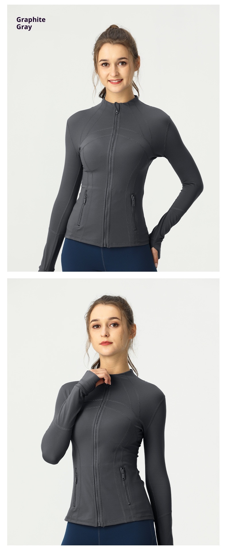 001 Lu Spring Summer Skin-Friendly Double-Sided Brushed Elastic Defi Top Sports Slim Fit Stand Collar Jacket Yoga Wear Coat_voghion.com