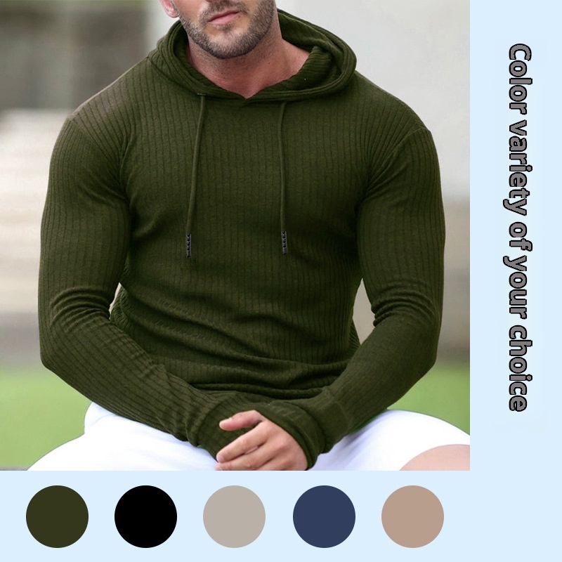 ActiveGo ActiveGo Cross-Border Muscle Fitness Europäischer und amerikanischer Herren-Sportpullover mit langen Ärmeln, schmaler Passform, Kapuze, ideal für Outdoor-Laufen, mit Kapuze_voghion.com