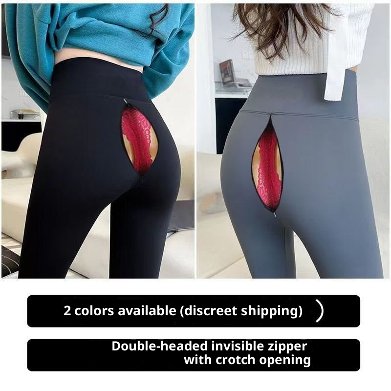 001 Open-Crotch Yoga Date No-Peel Leggings Double-Headed Zipper Tight Pants High Waist Manufacturer Direct Sale_voghion.com