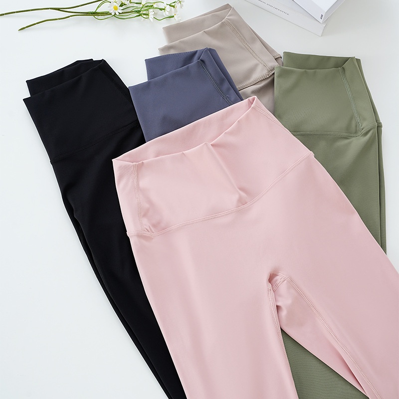 Legging de yoga Lulu Style couleur crème pour femme, effet seconde peau, taille haute, effet push-up, vêtement de sport moulant, sous-vêtement technique, séchage rapide_voghion.com