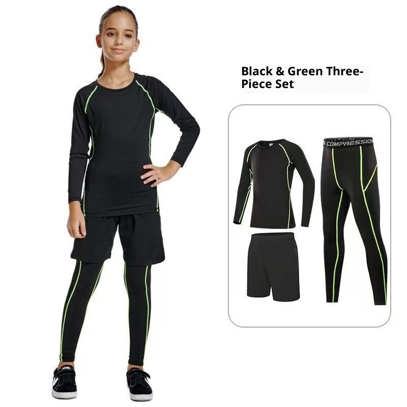 Ensemble de compression pour enfants 001 - Printemps, été, automne - Idéal pour la course à pied, le basketball, le football et le fitness._voghion.com