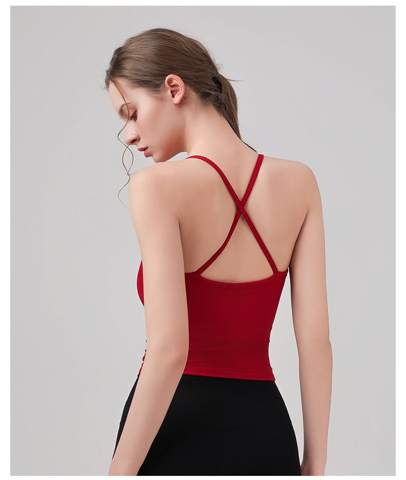 001 Fixed Cup Cross Vest Women Slimming Yoga Fitness Comfortable Thin Strap Outer Wear Sports Bra_voghion.com