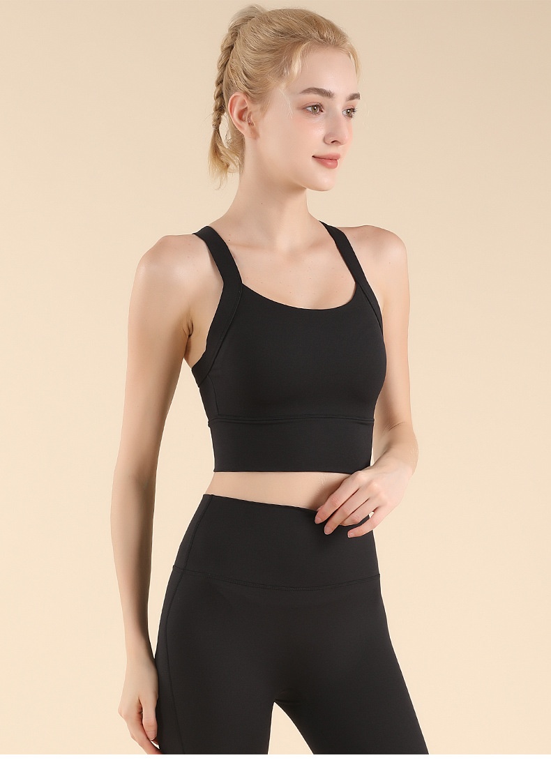 001 Farbblock-Sportset mit Cross-Design, Laufweste, High-Intensity-Yogaweste, Pilates-Fitnessweste mit integriertem Cup, schöne Rückenpartie_voghion.com