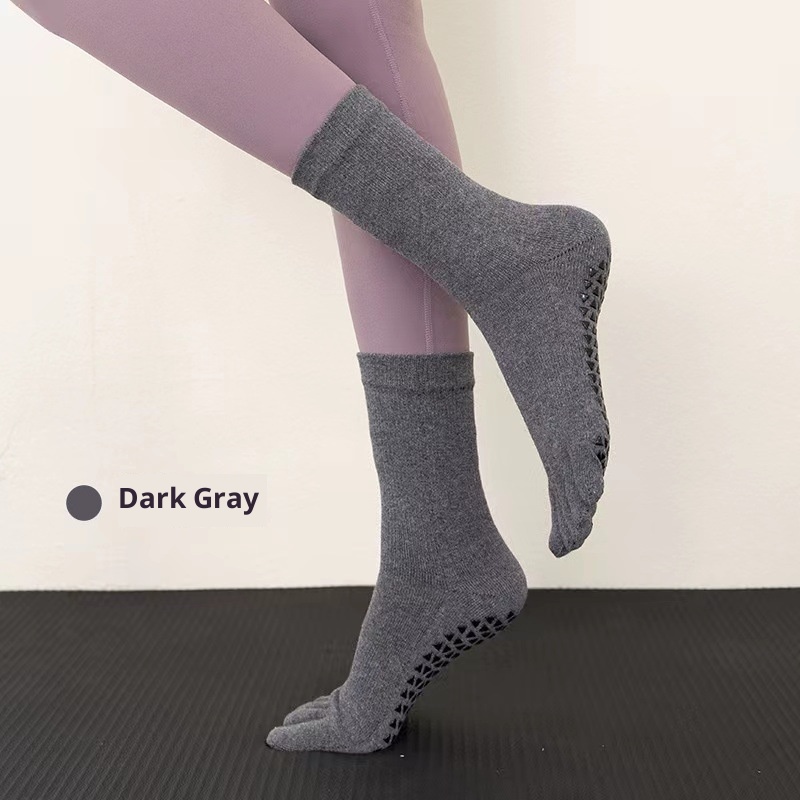 Chaussettes de yoga professionnelles antidérapantes automne-hiver pour femmes, longues et tubulaires, à cinq doigts, pour le fitness et la danse en intérieur._voghion.com