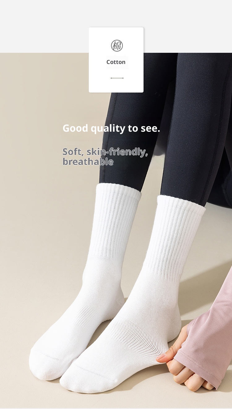 Chaussettes de sport mi-mollet en silicone antidérapant 001 pour femmes, idéales pour le yoga, le fitness au sol et le Pilates. Modèle long et polyvalent pour femmes._voghion.com