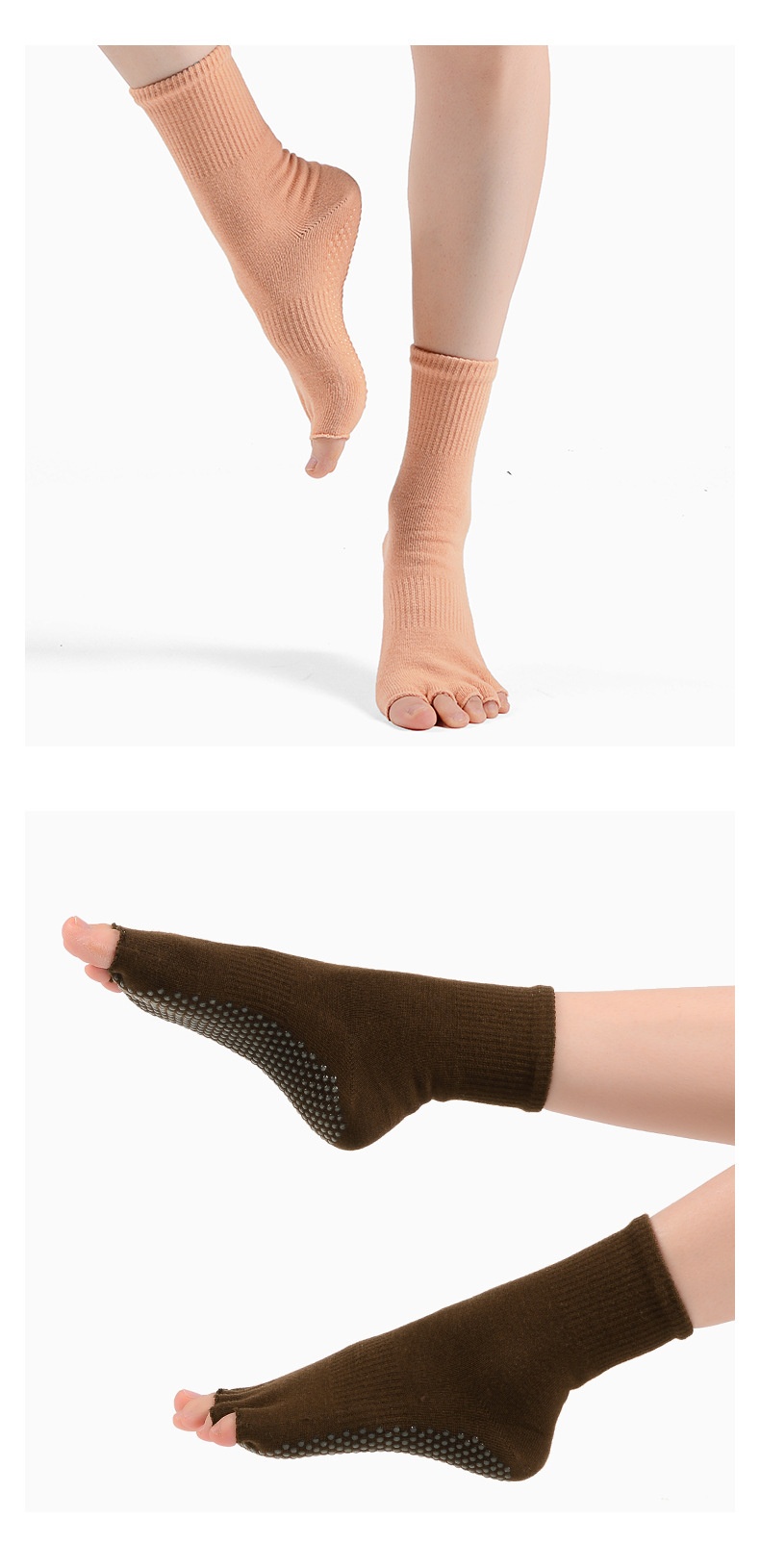 001 MEIKAN Men's Open Toe Yoga Mid-Calf Non-Slip Five-Toe Indoor Pilates Fitness Exercise Floor Socks_voghion.com