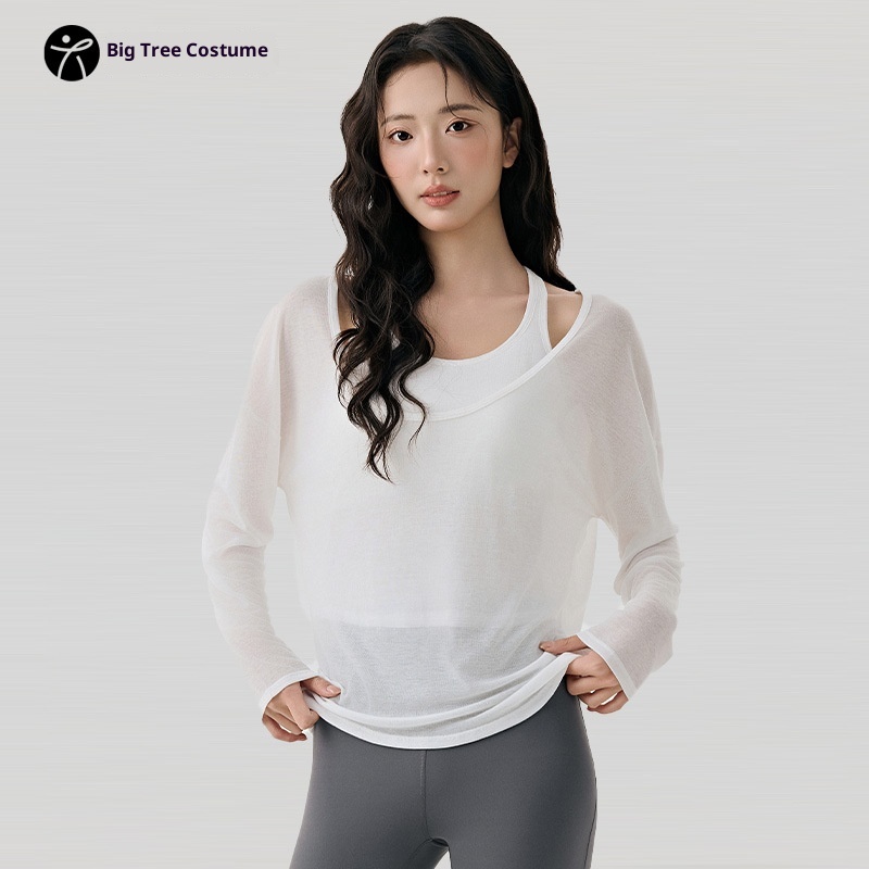 001 Yoga Suit For Women, High-End Layered Two-Piece Set, Breathable Long-Sleeve Top, Pilates Sports Vest With Chest Pads_voghion.com