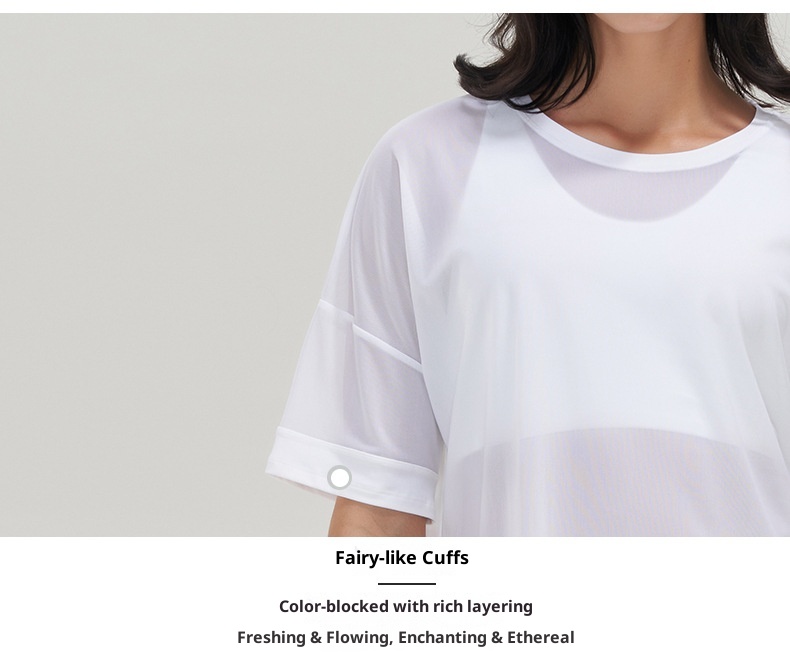 001 Camiseta deportiva de estilo europeo y americano para mujer, holgada, de manga corta, de secado rápido, transpirable, ideal para yoga y running._voghion.com