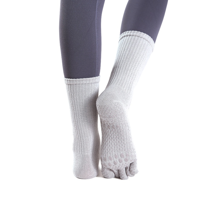 001 Professionelle, rutschfeste, mittelhohe Baumwoll-Sportsocken für Damen mit fünf Zehen, ideal für Yoga und Yoga._voghion.com