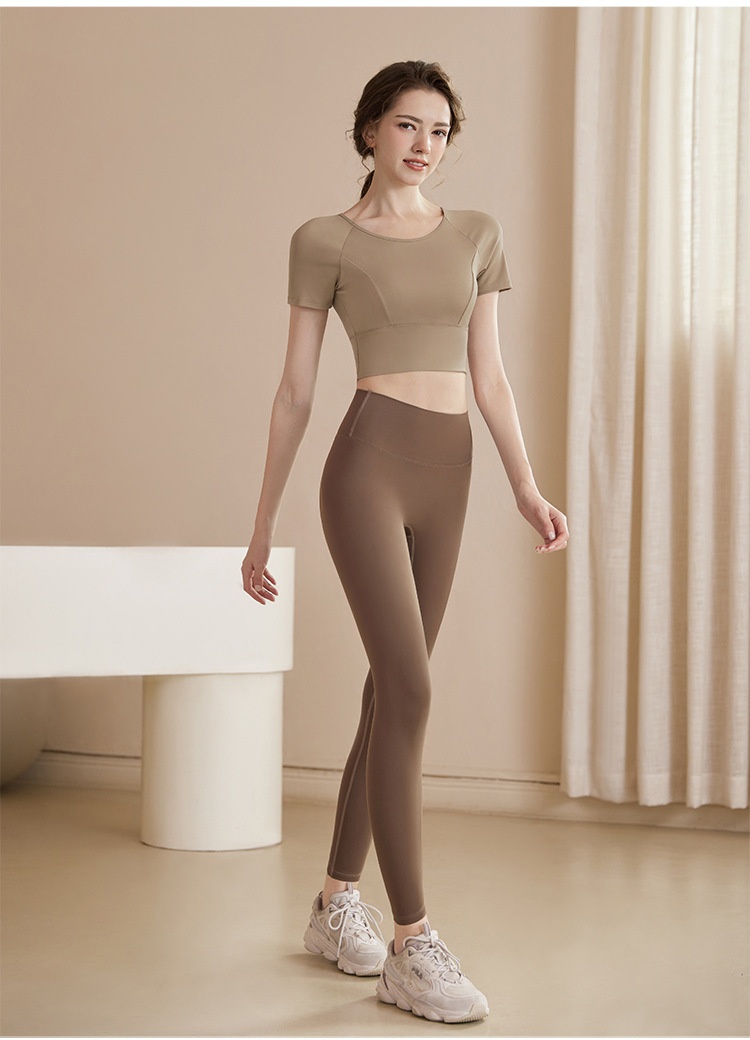 001 Backless Yoga Top For Women Summer Fitness Clothing Pilates Sports Set New Short Sleeve With Chest Pad Tight-Fitting_voghion.com